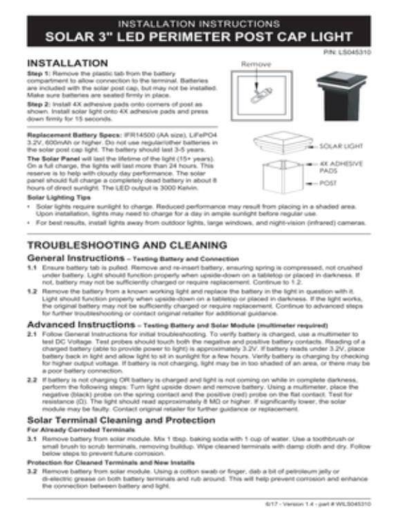 Solar Post Cap Installation Instructions