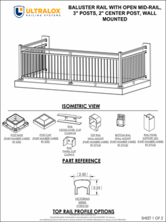 Baluster Rail with Open Mid Rail Assembly