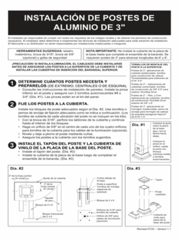 3″ Aluminum Post Installation Instructions – Spanish