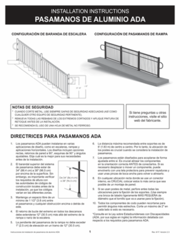 Ada Handrails Install Instructions (Spanish)
