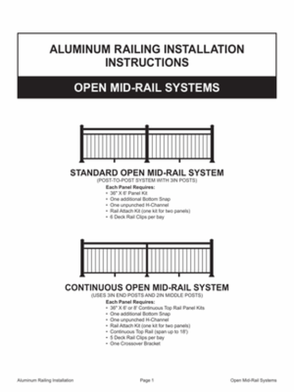 Baluster Railing Open Mid Rail Instructions