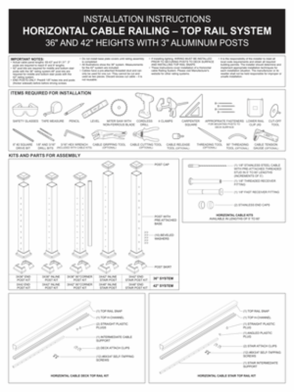 Horizontal Cable Top Rail Only System Instructions