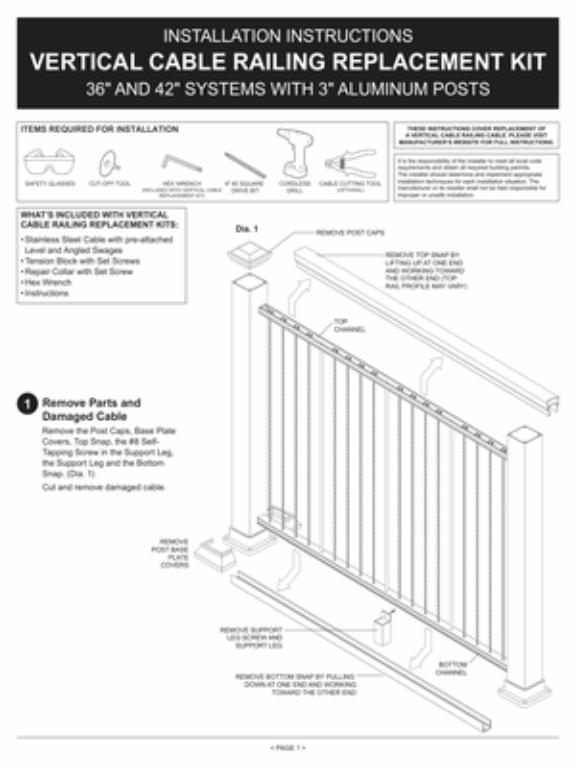 Vertical Cable Replacement Kit Instructions