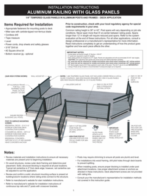 Glass Railing Install Instructions